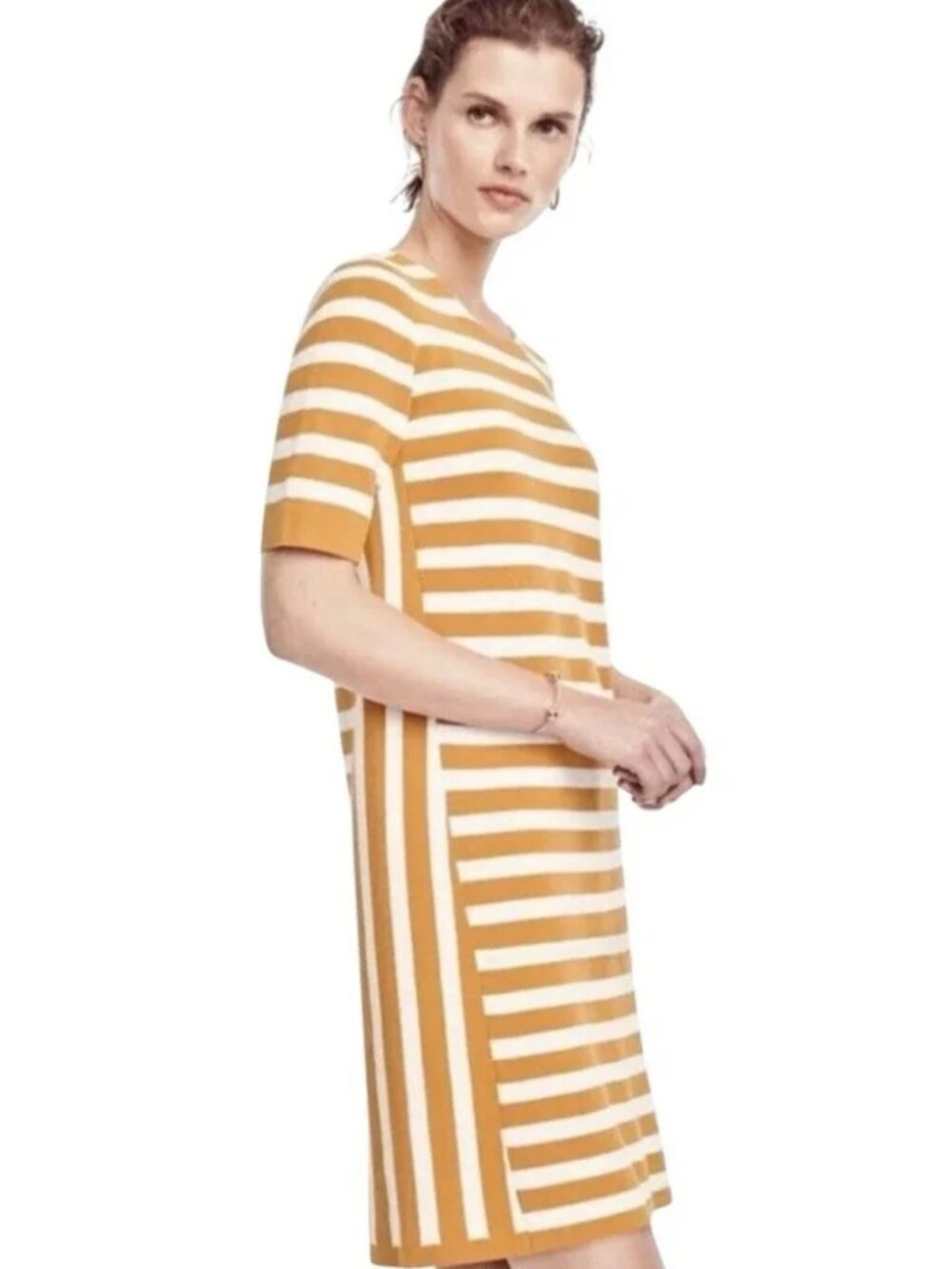 Ann Taylor Striped Short-Sleeve Knit Mini Dress, Size S